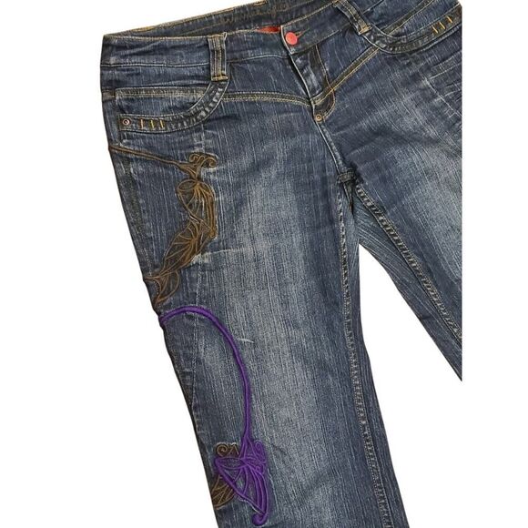 Oilily Y2K Low Rise Embroidered Art Deco Floral Blue Jeans 40 US 8-10 Bratz EUC - Picture 4 of 15